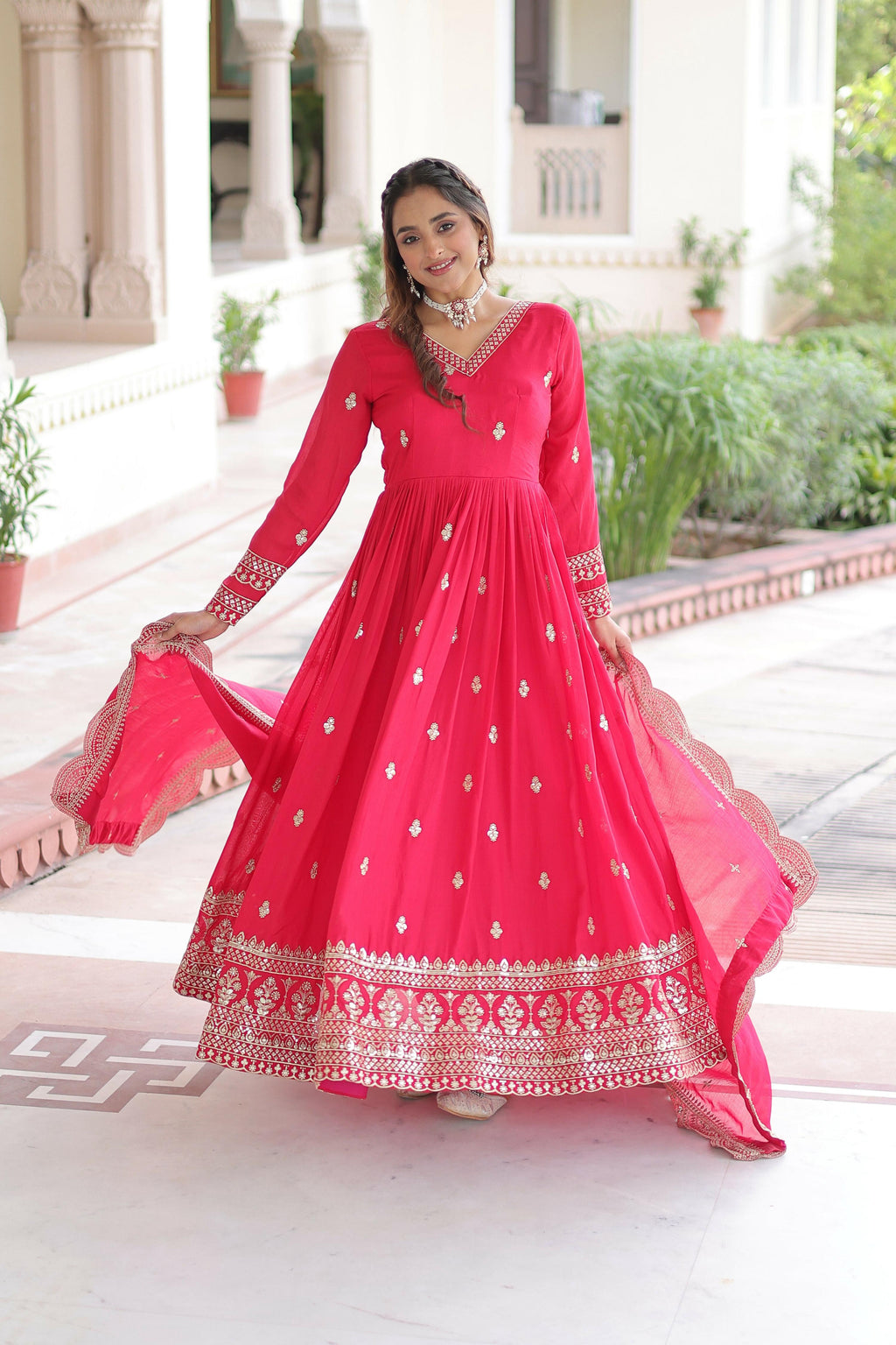 Joban Fashion Pink Readymade Kurta Set With Sequence embroidery Work