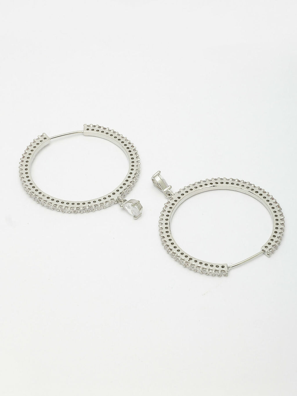 NVR Women's Silver-Toned AD-Studded Handcrafted Circular Hoop Earrings