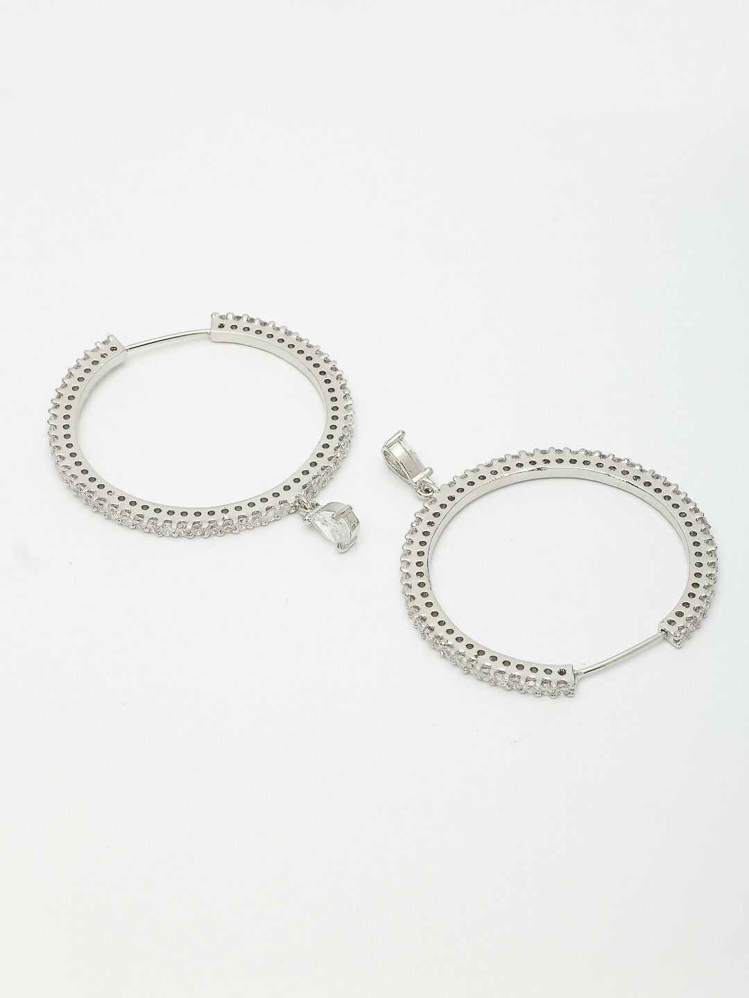 NVR Women's Silver-Toned AD-Studded Handcrafted Circular Hoop Earrings