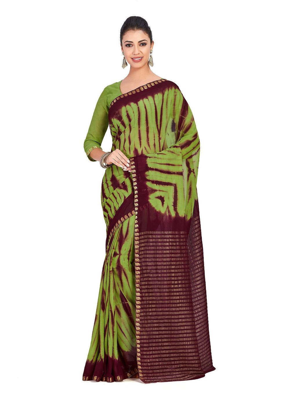 Mimosa Women's Green Chiffon Banarasi Silk Saree