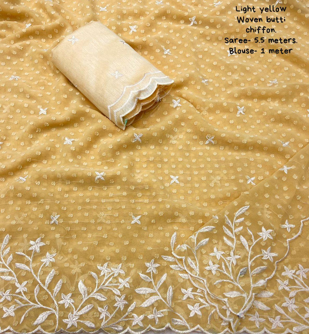 Yellow Pure Chiffon Woven Design Saree with Unstitched Blouse - Hiral Fashion