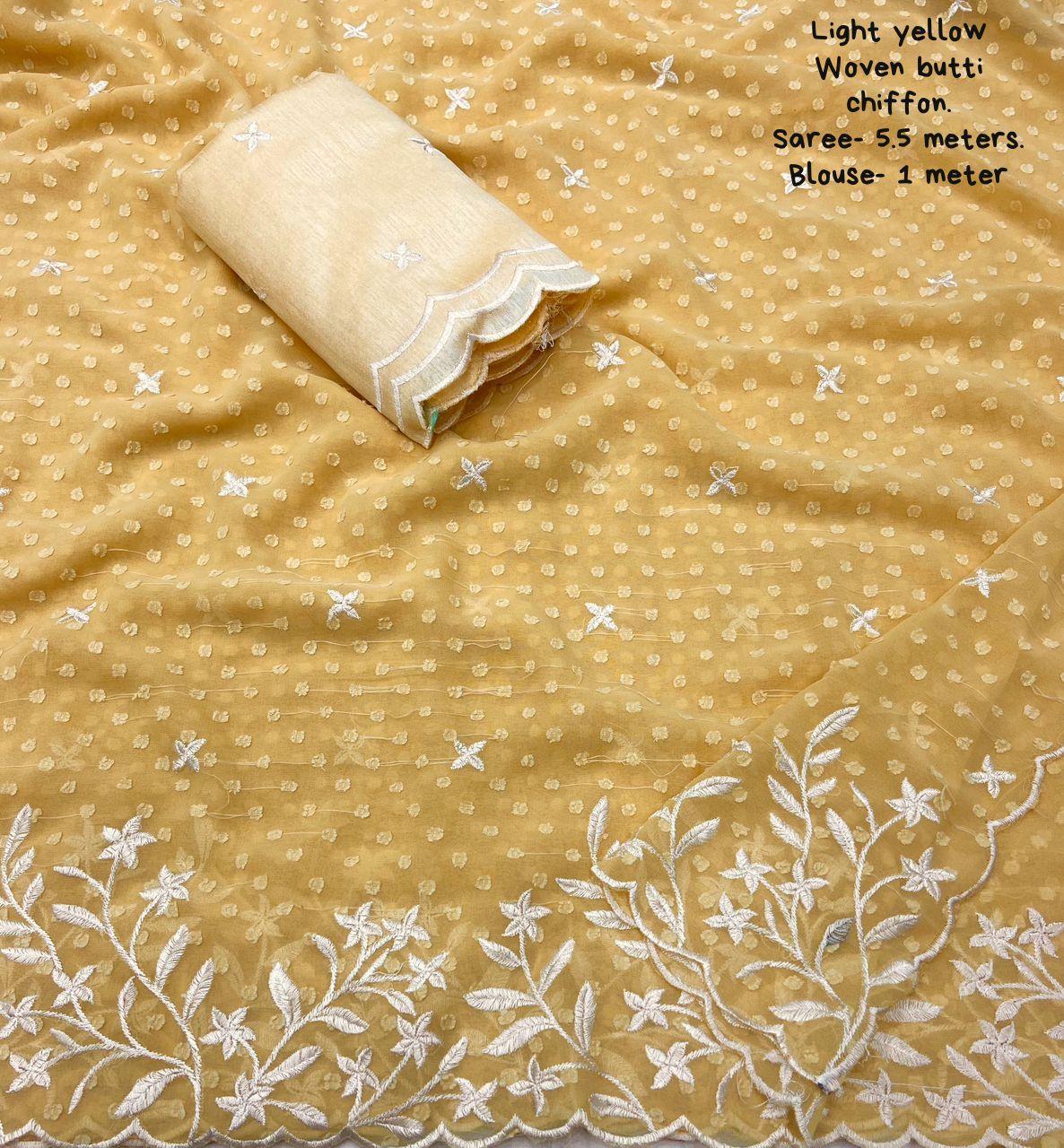 Yellow Pure Chiffon Woven Design Saree with Unstitched Blouse - Hiral Fashion