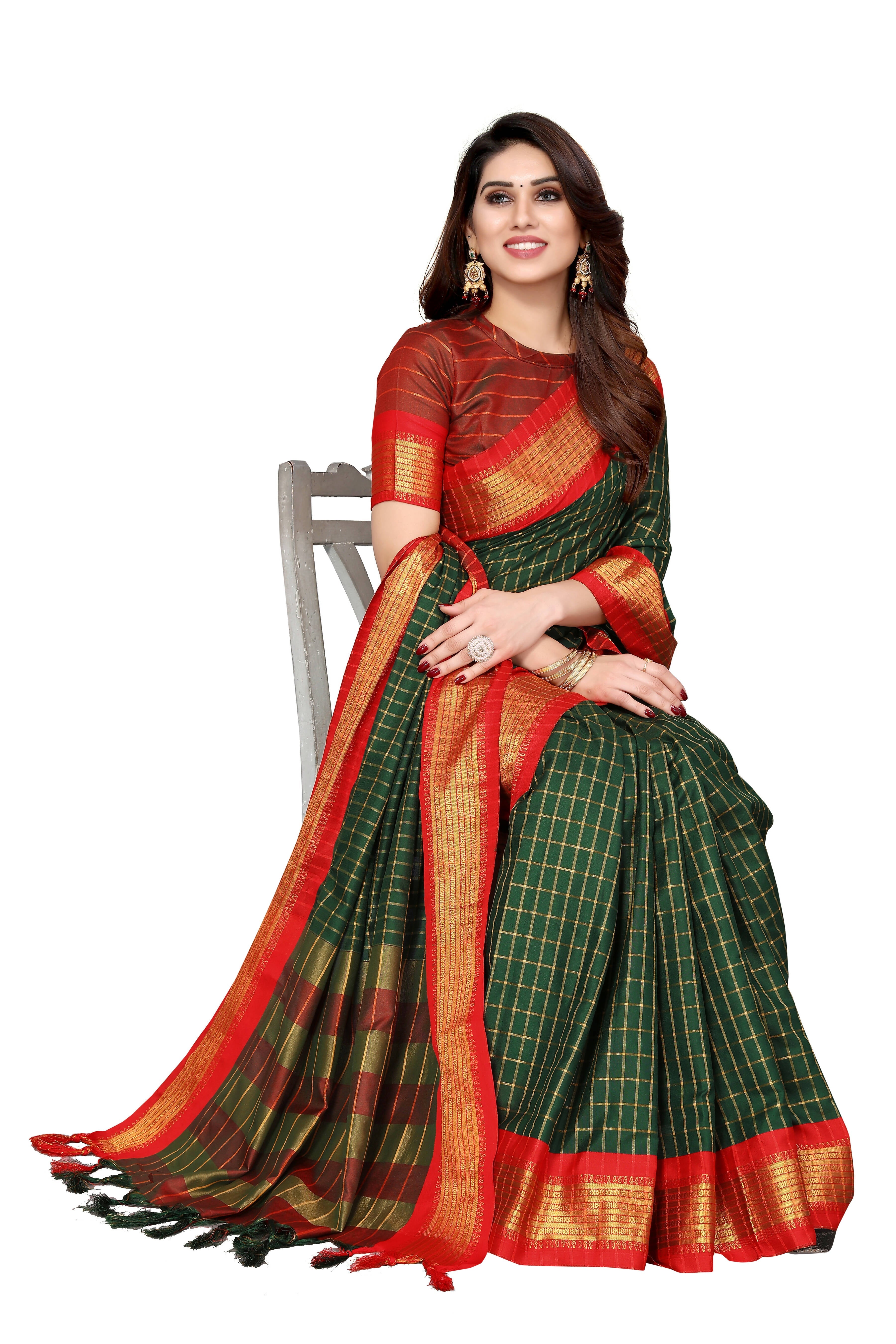 Vamika Weaving Green Cotton Silk Saree