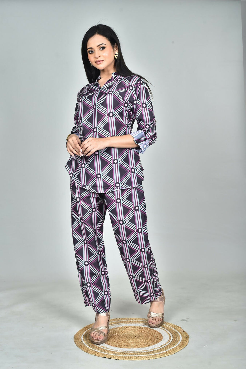 Morchari Digital Print Semi Muslin Co-Ord Set Top & Trouser-Multicolor