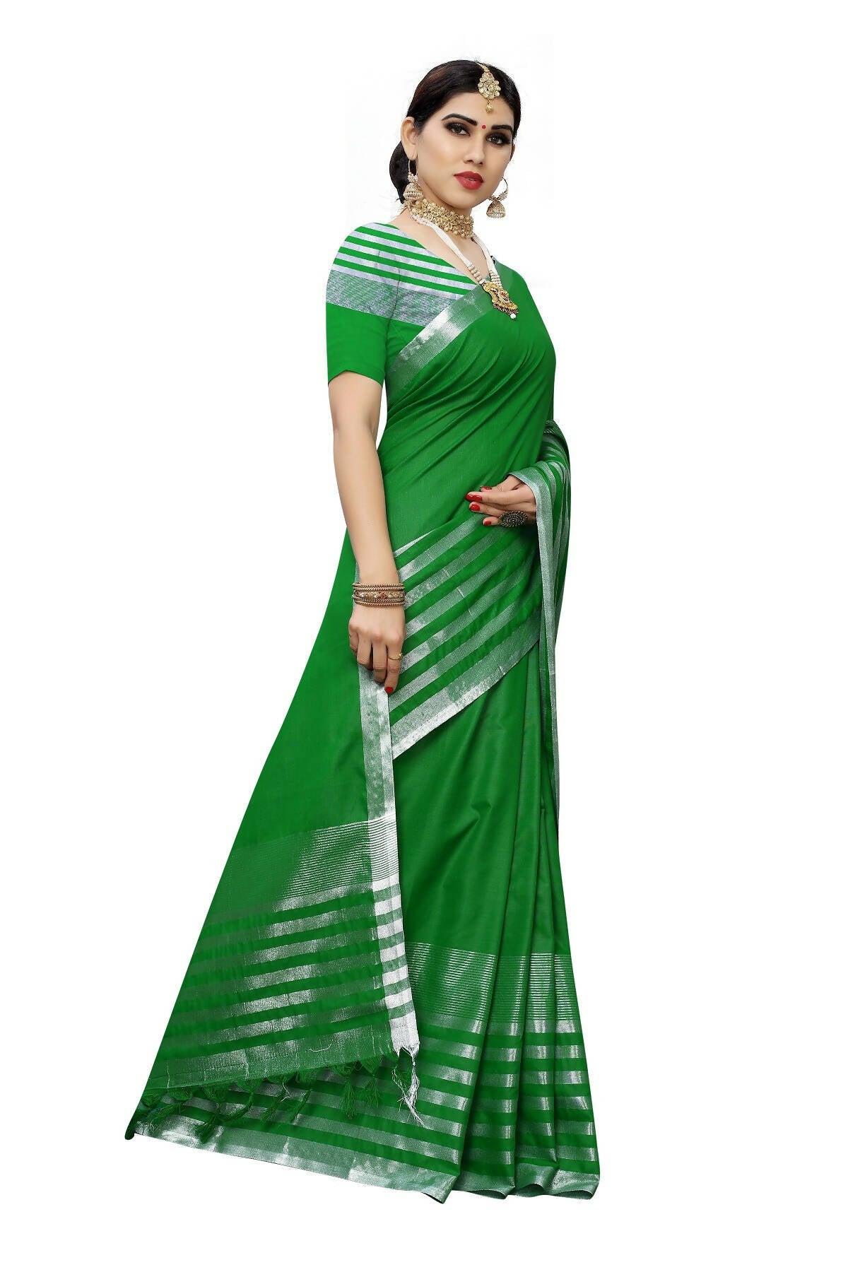 Vamika Green Cotton Silk Weaving Saree (Twitter Green)