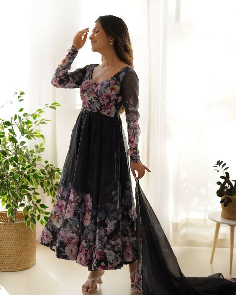Joban Fashion Black Kurta Set Organza Sequin Embroidery Work
