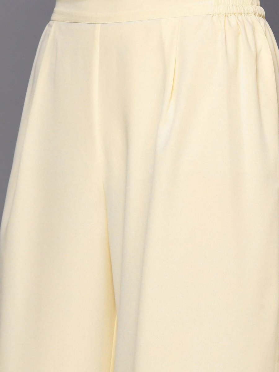 Ahalyaa Peach-Coloured & Blue Printed Striped Asymmetric Taselled Kaftan Kurta Palazzos