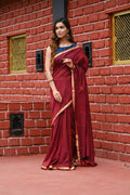 Very Much Indian Pure Cotton Handloom Saree With Intricate Borders - Red