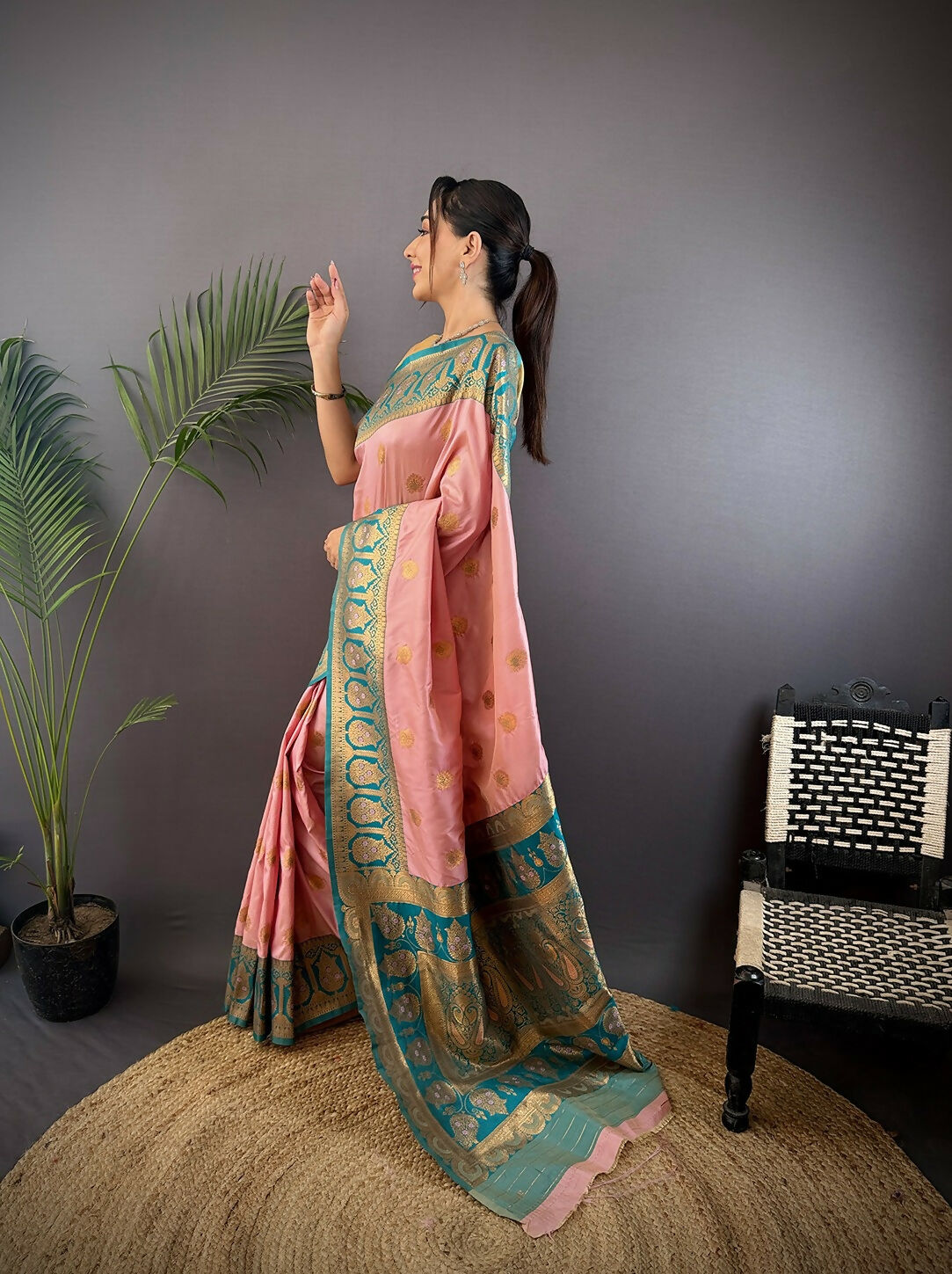 Joban Fashion Teal Butti Banarasi Silk Sarees