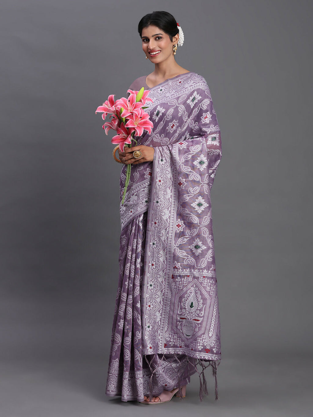 Shree Shyam Fashion Linen Cotton Violet Saree