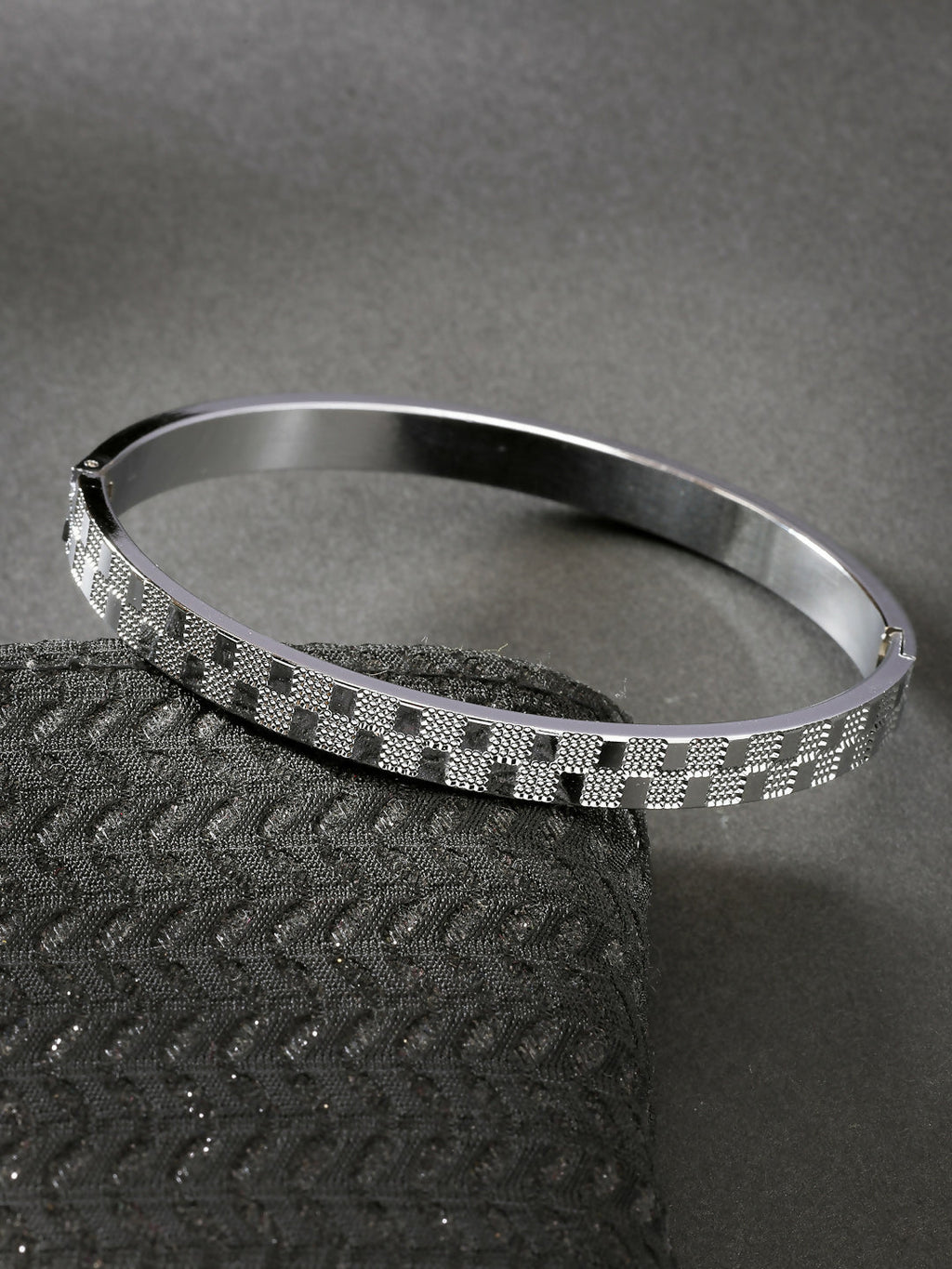 NVR Men's Silver-Plated Stainless Steel Kada Bracelet