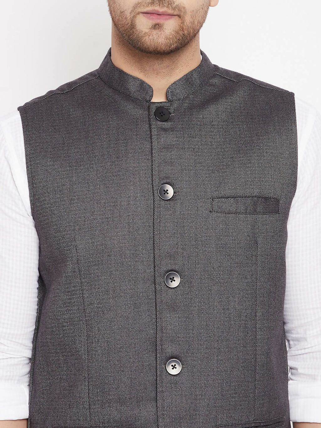 Even Apparels Grey Merino Men Woven Nehru Jacket PW685