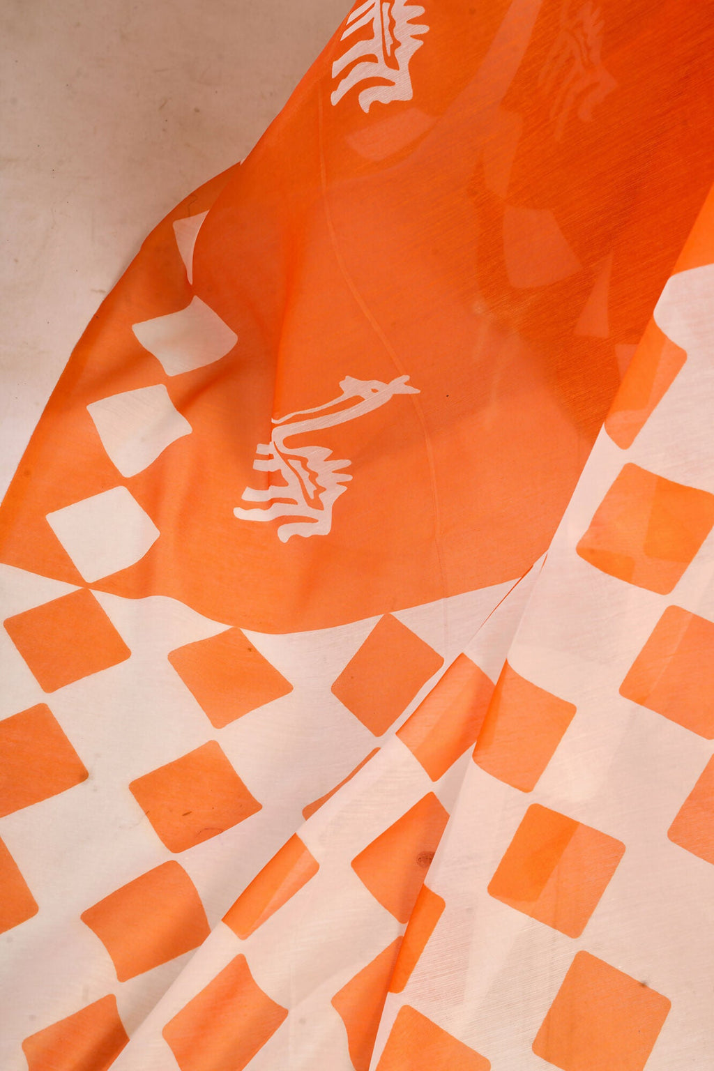 Vastranavya Orange Digital Printed Linen Ready To Wear Designer Saree with Unstitched Blouse