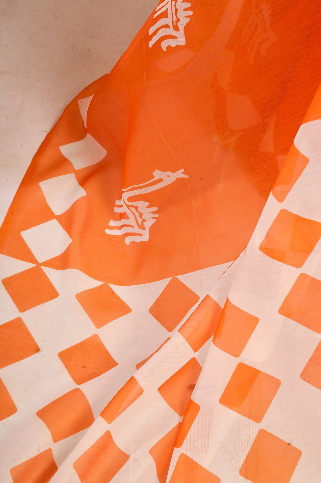 Vastranavya Orange Digital Printed Linen Ready To Wear Designer Saree with Unstitched Blouse