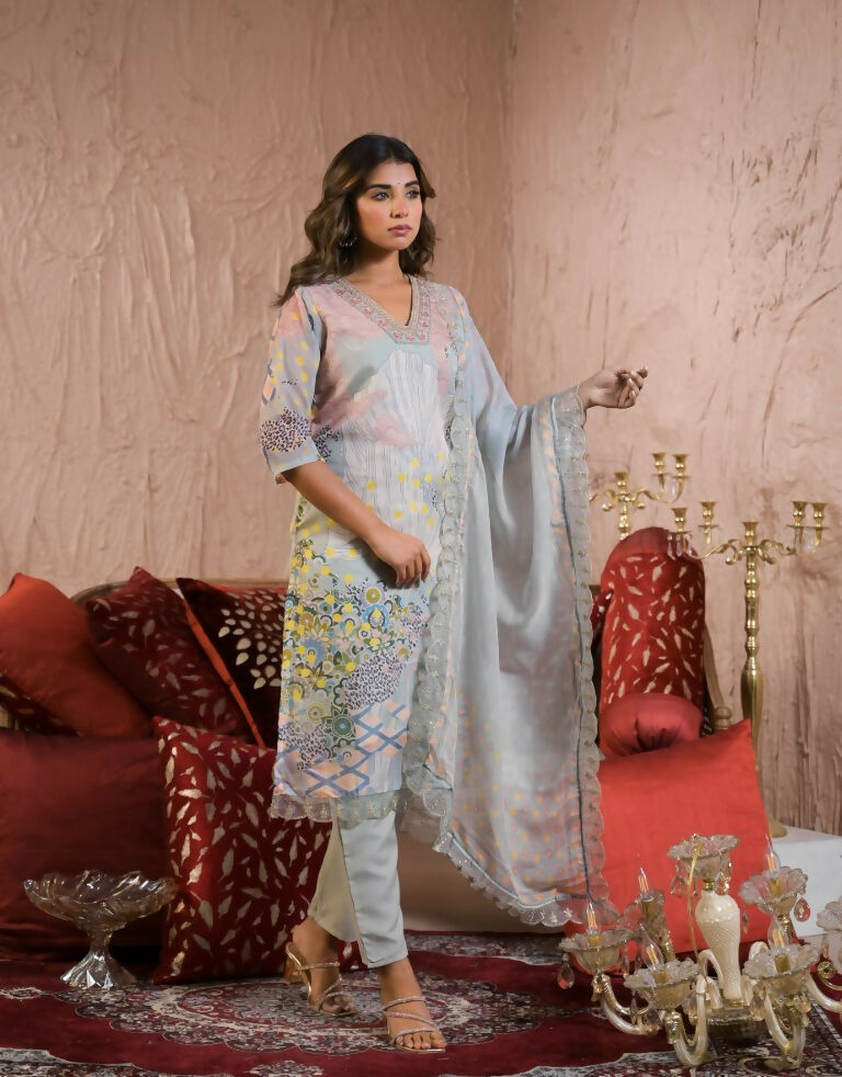 Ethnic Festive Wear Organza Pista Stitched Suit With Dupatta - Tanisha