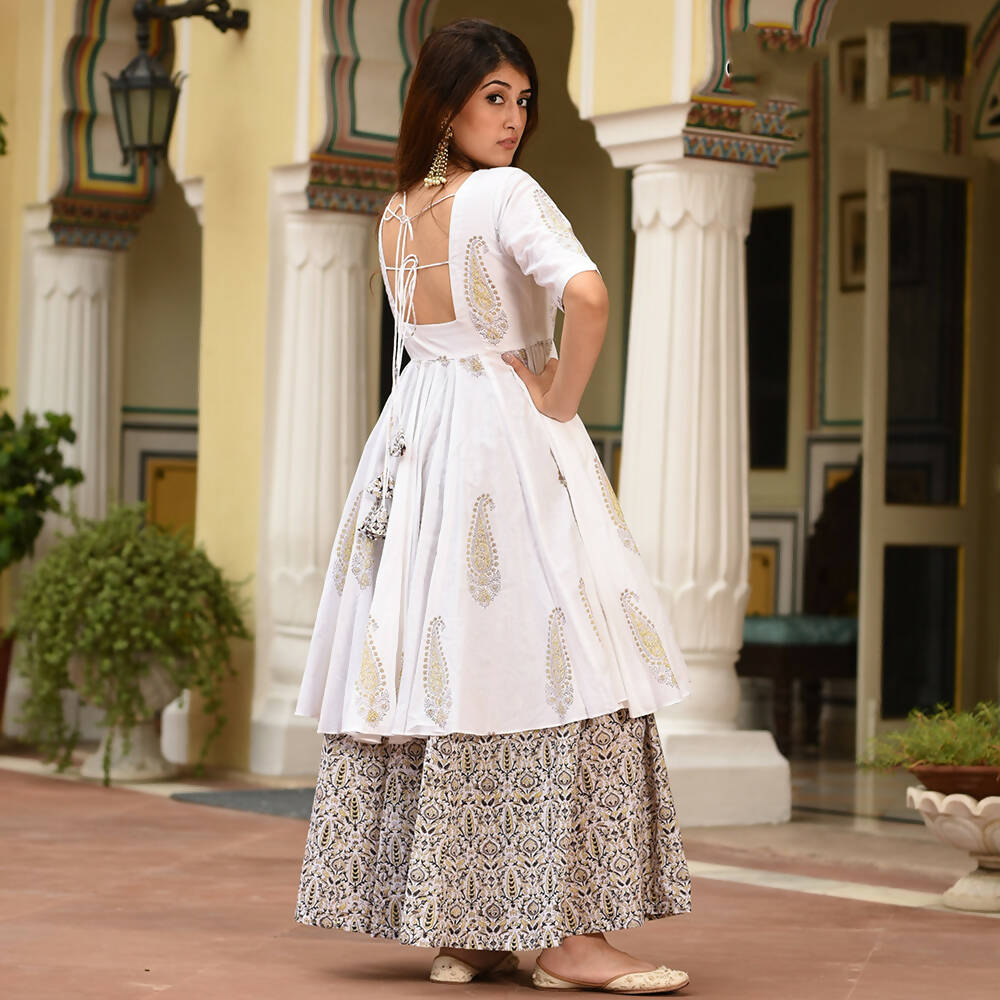 PartyWear Designer White Pure Maslin Palazzo Suit - Anbazaar