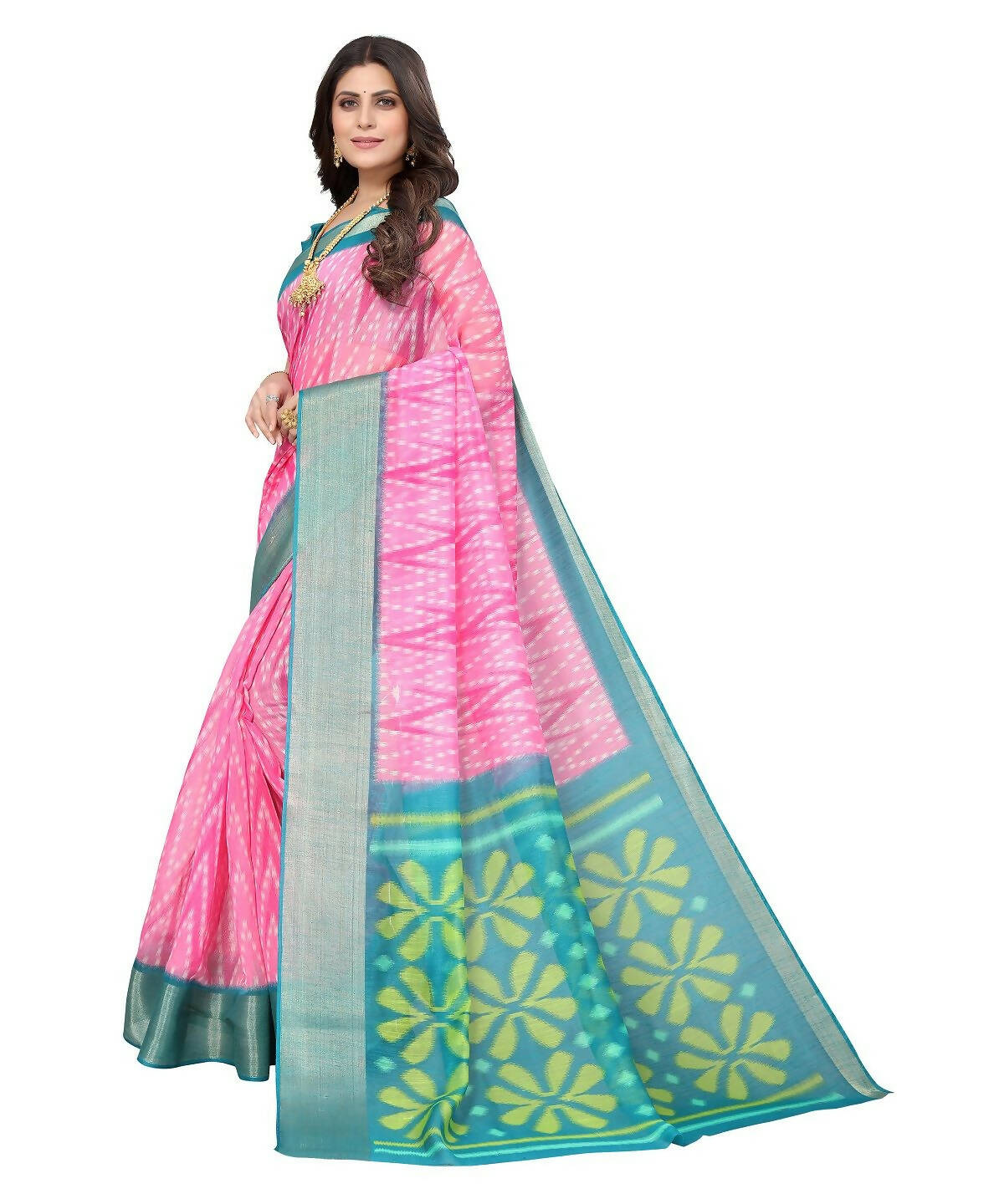 Vamika Cotton Pink Jari Border Bollywood Style Saree (DINO PINK)