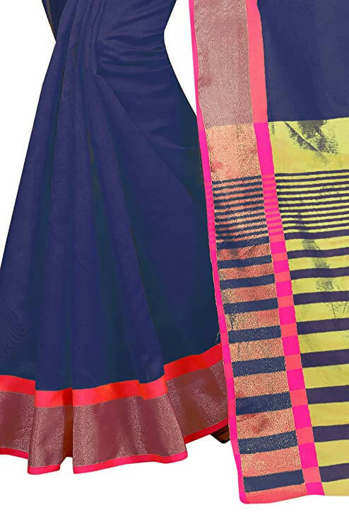 Vamika Weaving Blue Cotton Silk Saree