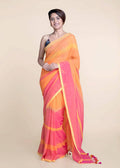 Suta Orange Pink Striped Mul Saree