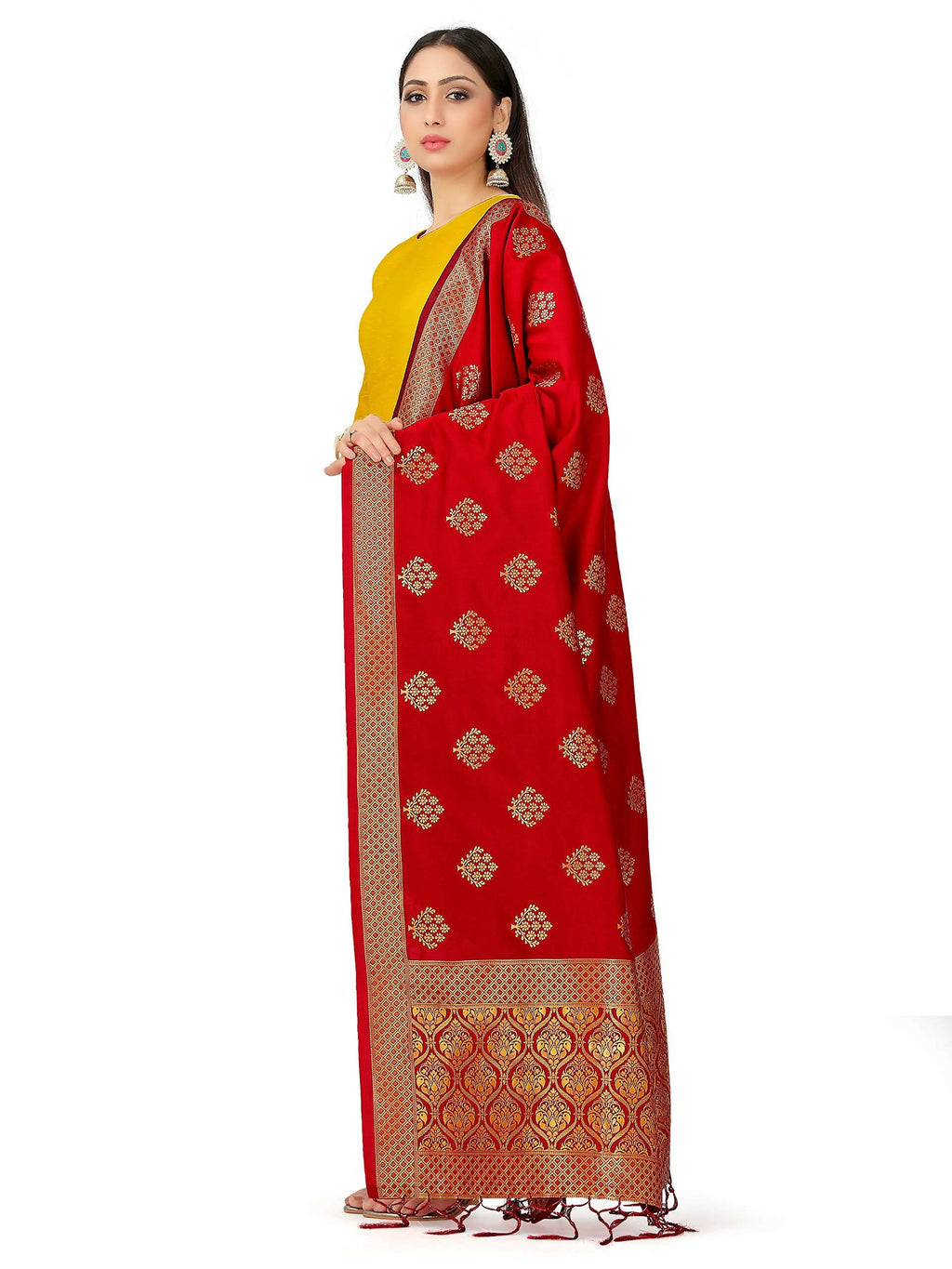 Mimosa Women's Banarasi Art Silk Floral Maroon Dupatta (Free Size)