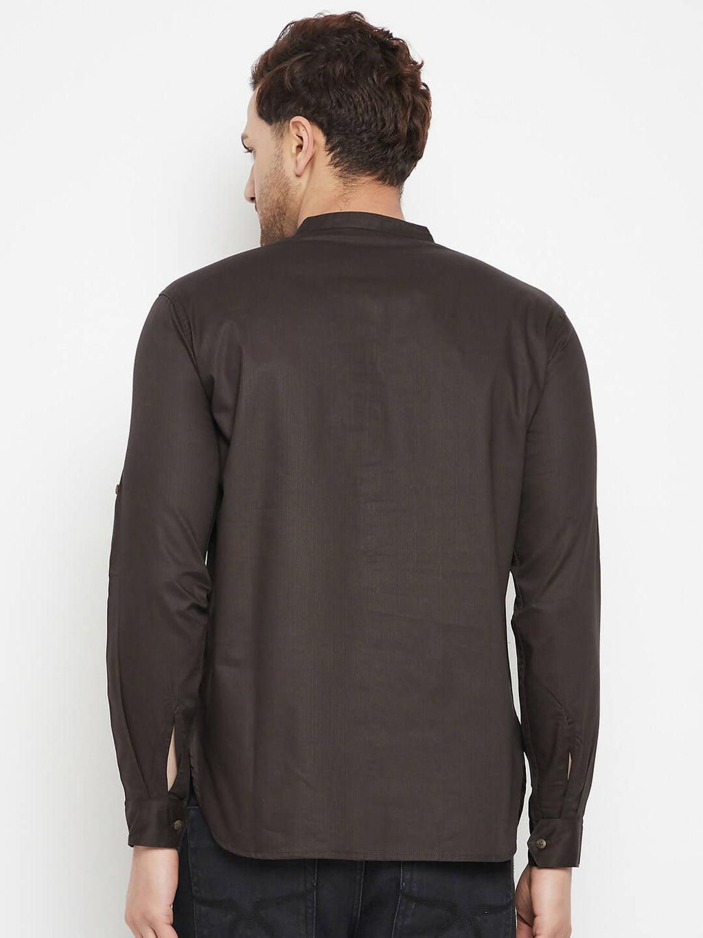 Even Apparels Brown Pure Cotton short Men's Kurta With Band Collar