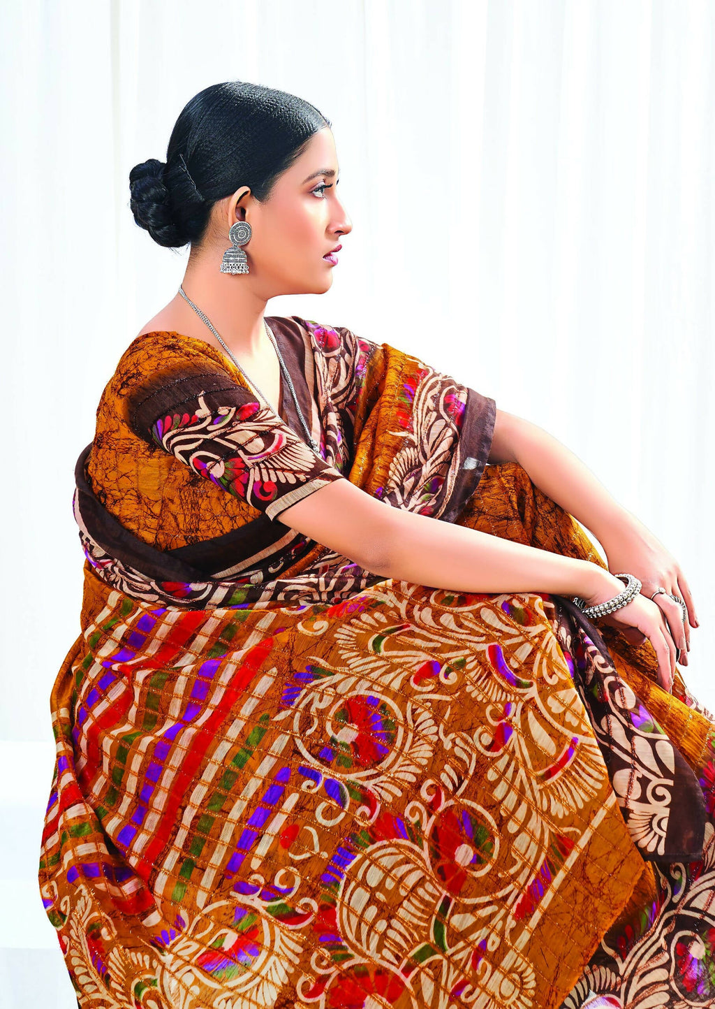 Mustard Chanderi Cotton Floral Printed Saree With Unstitched Blouse Piece - Kathika