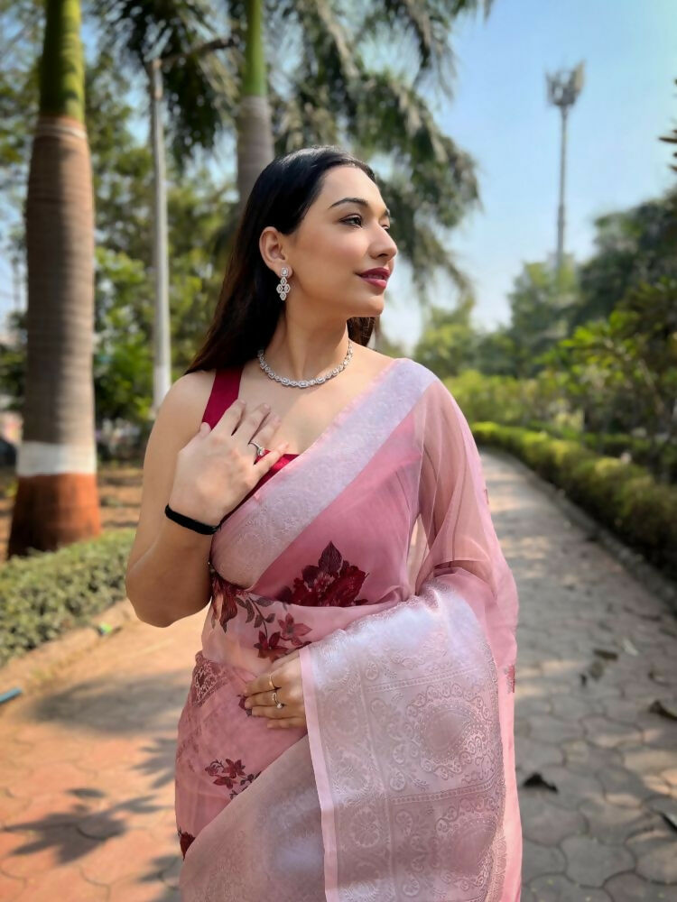 Vamsee Mehar Baby Pink Organza Saree