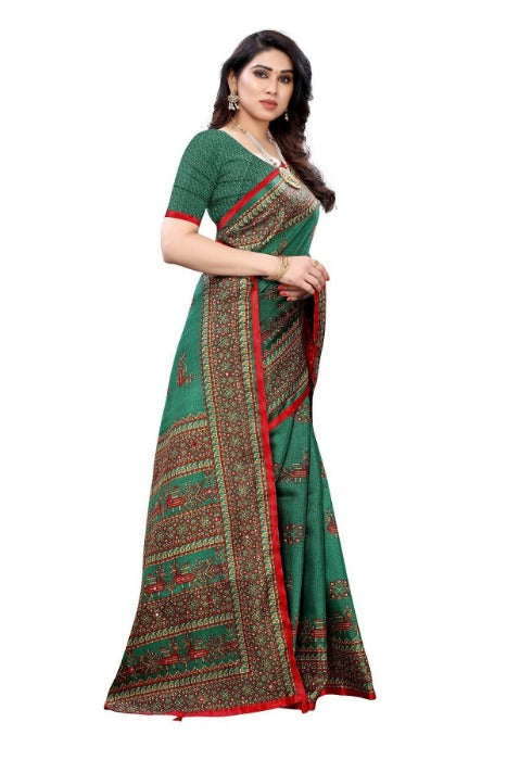 Vamika Green Mirror Work With Jhalar Khadi Silk Saree (AASHI GREEN)