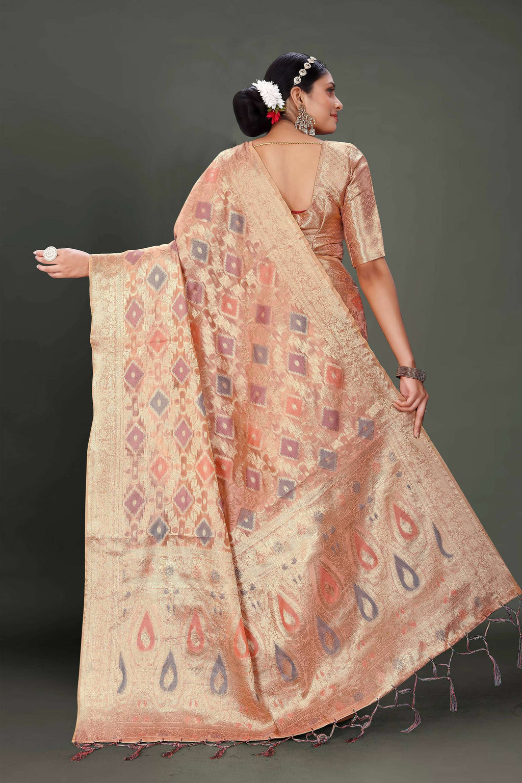 Pink Soft Organza Woven Design Saree With Unstitched Blouse Piece - Zaara