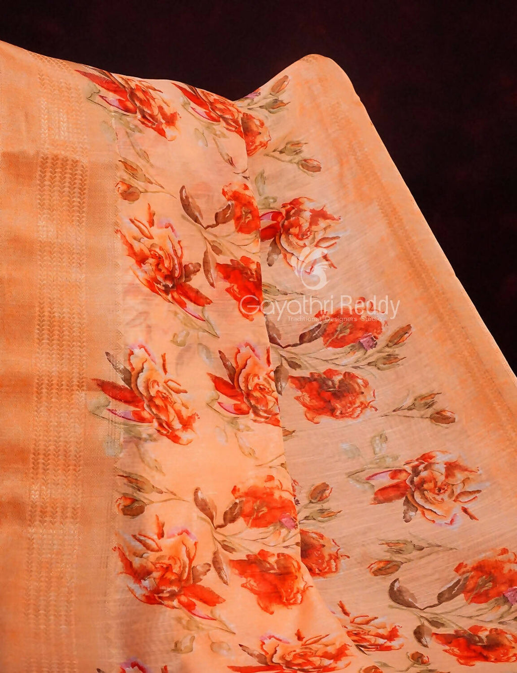 Shades Of Orange With Floral Design Semi Chanderi Saree By Gayathri Reddy Designer Studio
