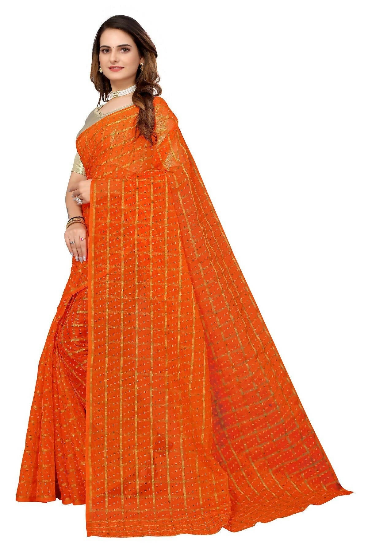 Vamika Orange Jari Work Chiffon Saree (GARVITA ORANGE)