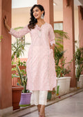 Kaajh Women's Pastel Pink Printed Kurta Pant Set
