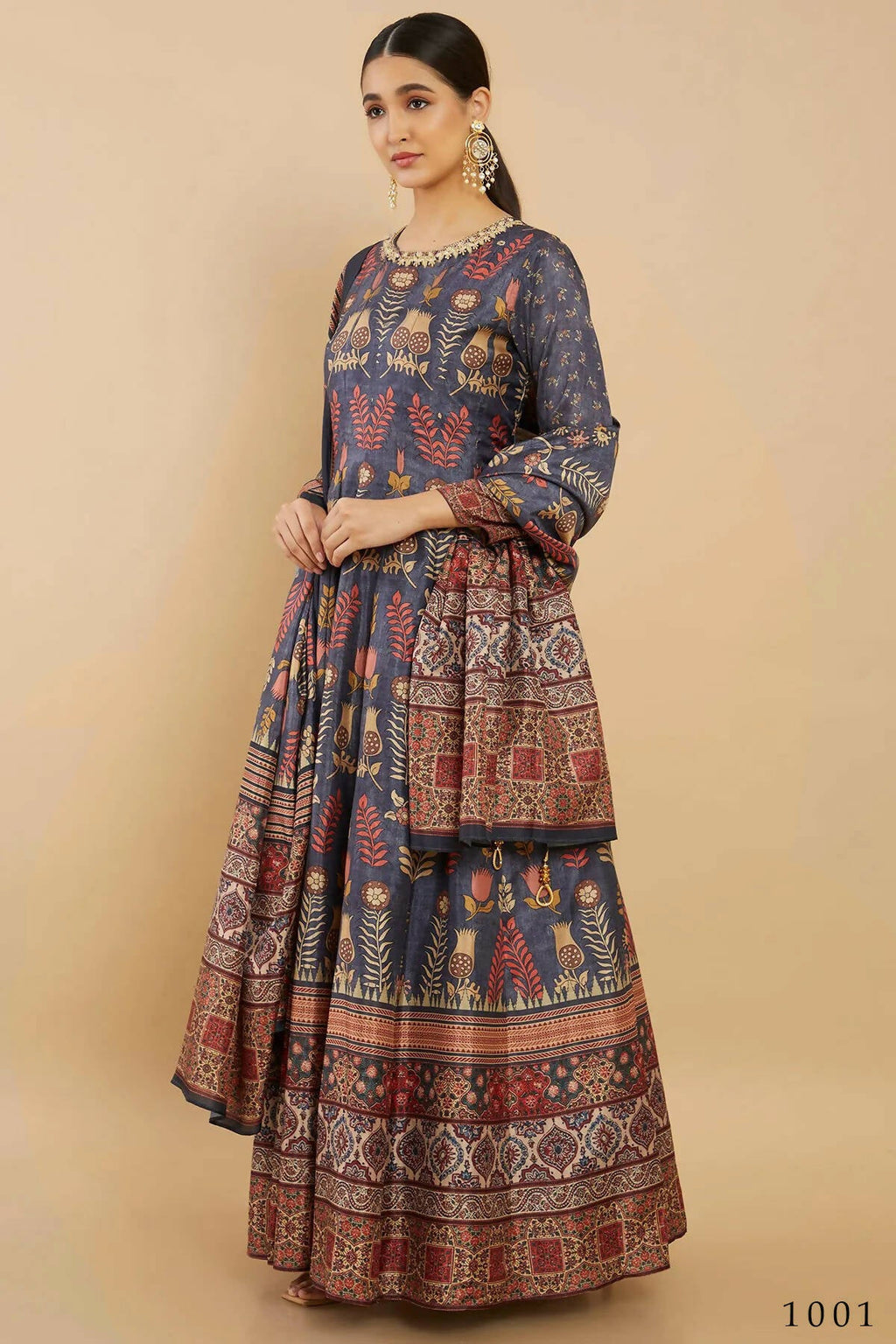 Women's Partywear Designer Blue Soft Dola Silk Anarkali suit with Dupatta - Kalishta