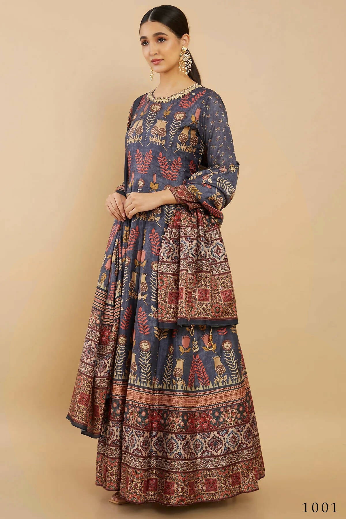Women's Partywear Designer Blue Soft Dola Silk Anarkali suit with Dupatta - Kalishta