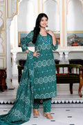 Miravan Women's Cotton Green Floral Printed Straight Pakistani Style Suit Set