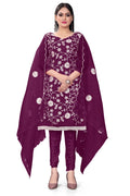 Purple Organza Silk Embroidered Work Unstitched Dress Material - Tanvi