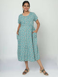 Manet Short Sleeves Maternity Dress Floral Print With Concealed Zipper Nursing Access - Green