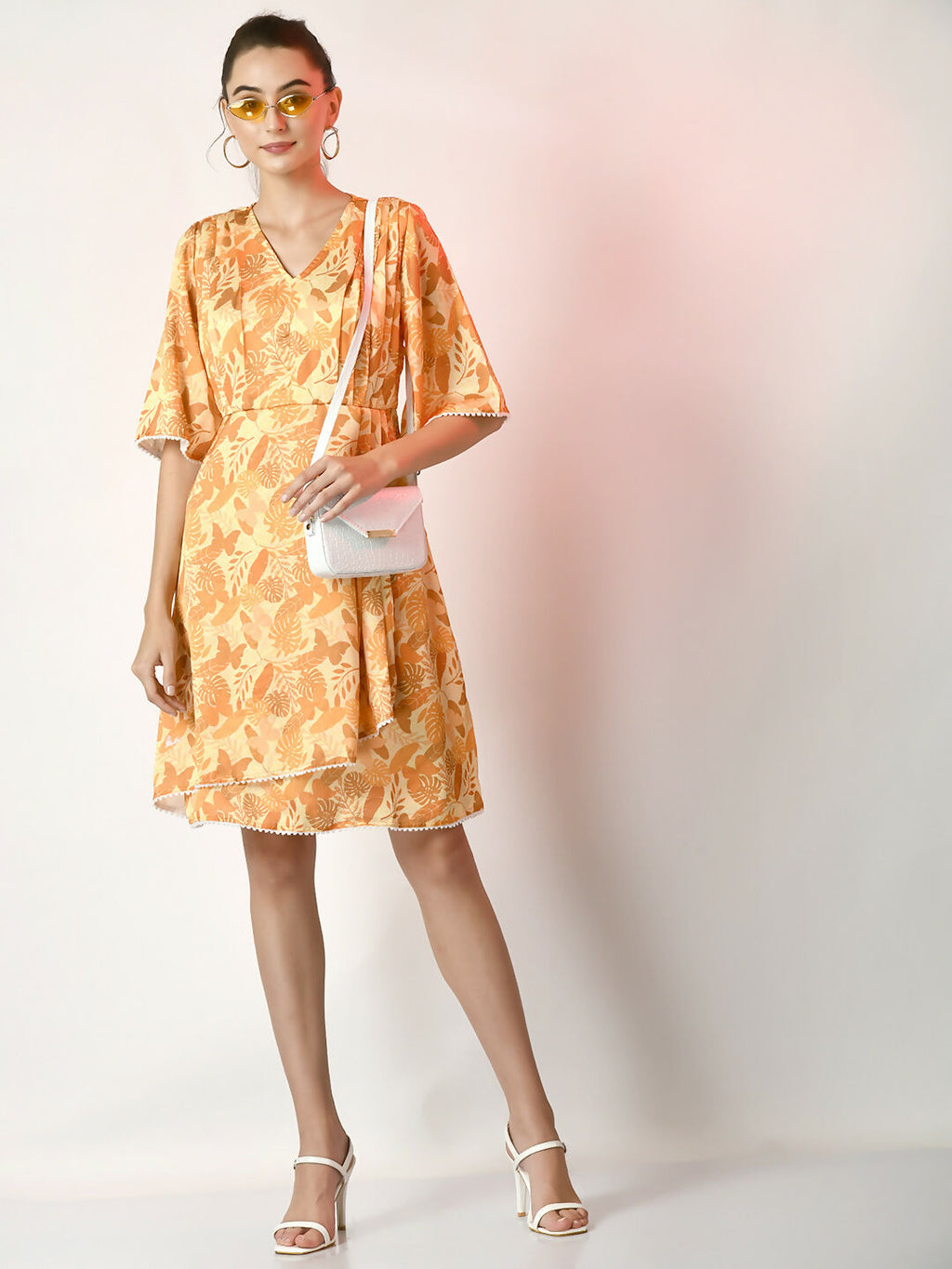 Myshka Women's Yellow Printed Dress