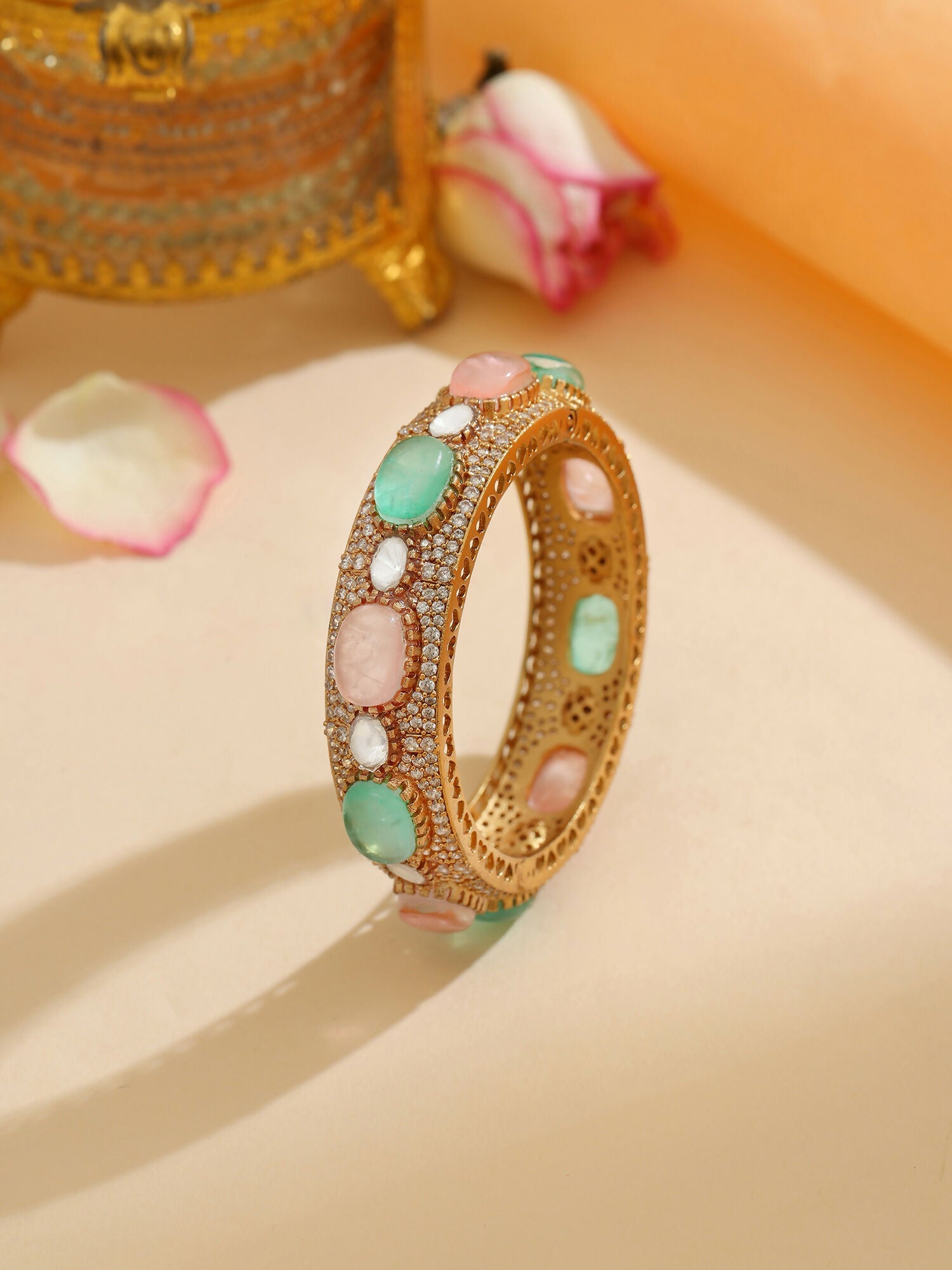 Ruby Raang 22k Gold Polished Multi Kundan Bracelet