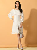 Myshka Women's White Fit and Flare Party Dress