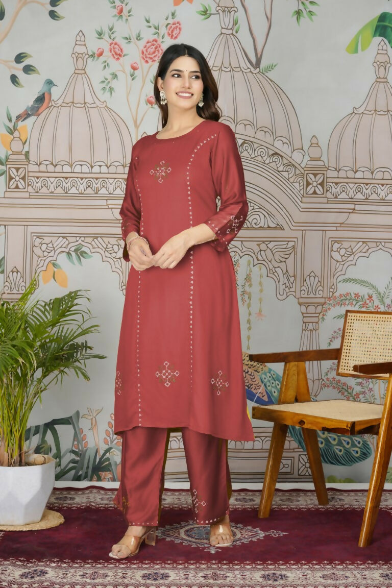 Festive Wear Ethnic Pure gaji silk with pocket inside kurti Red Stitched Suit - Pihu