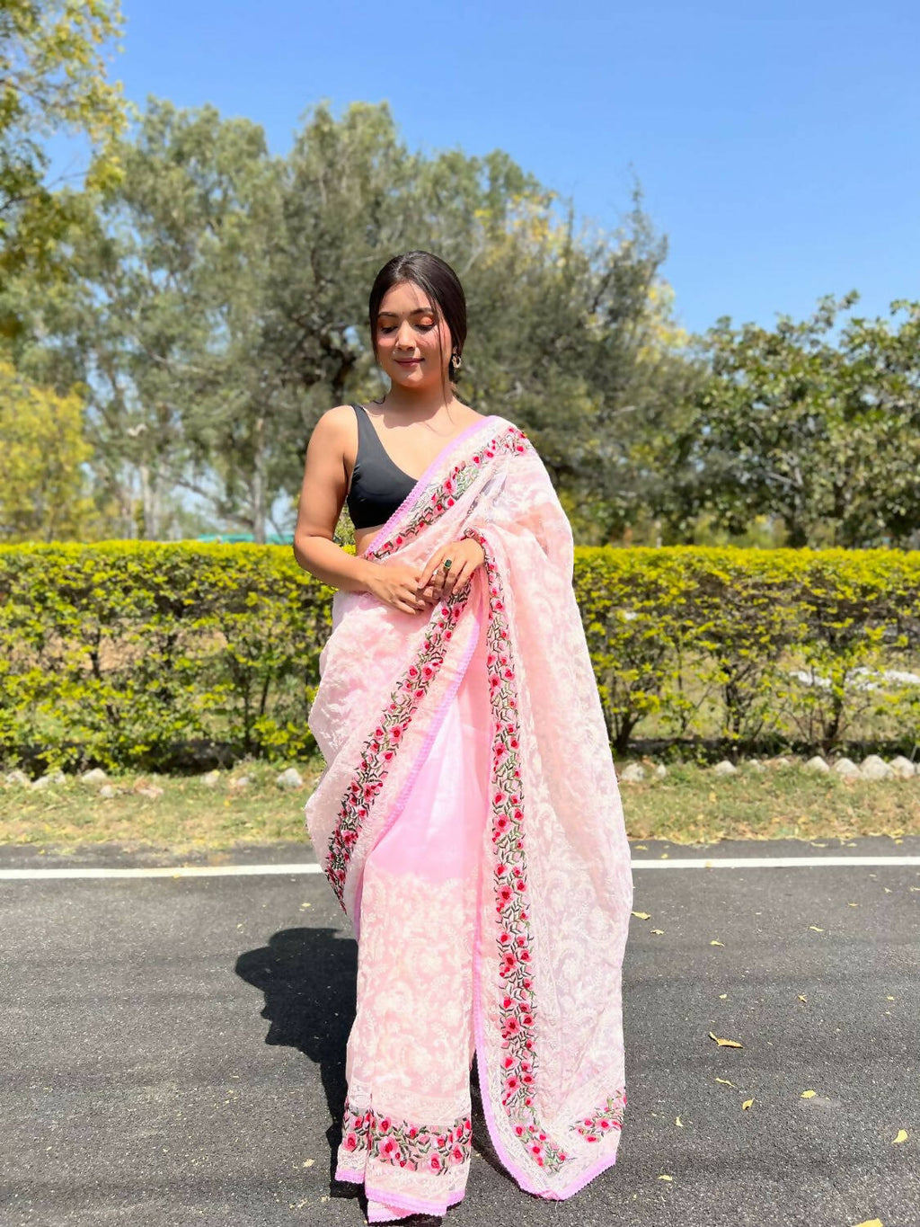 Vamsee Pink Organza Saree