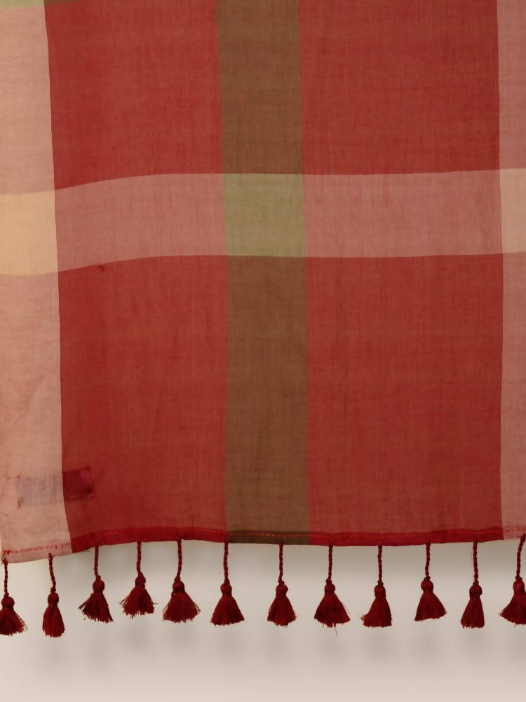 Suta Women Maroon Green Pure Handloom Cotton Saree