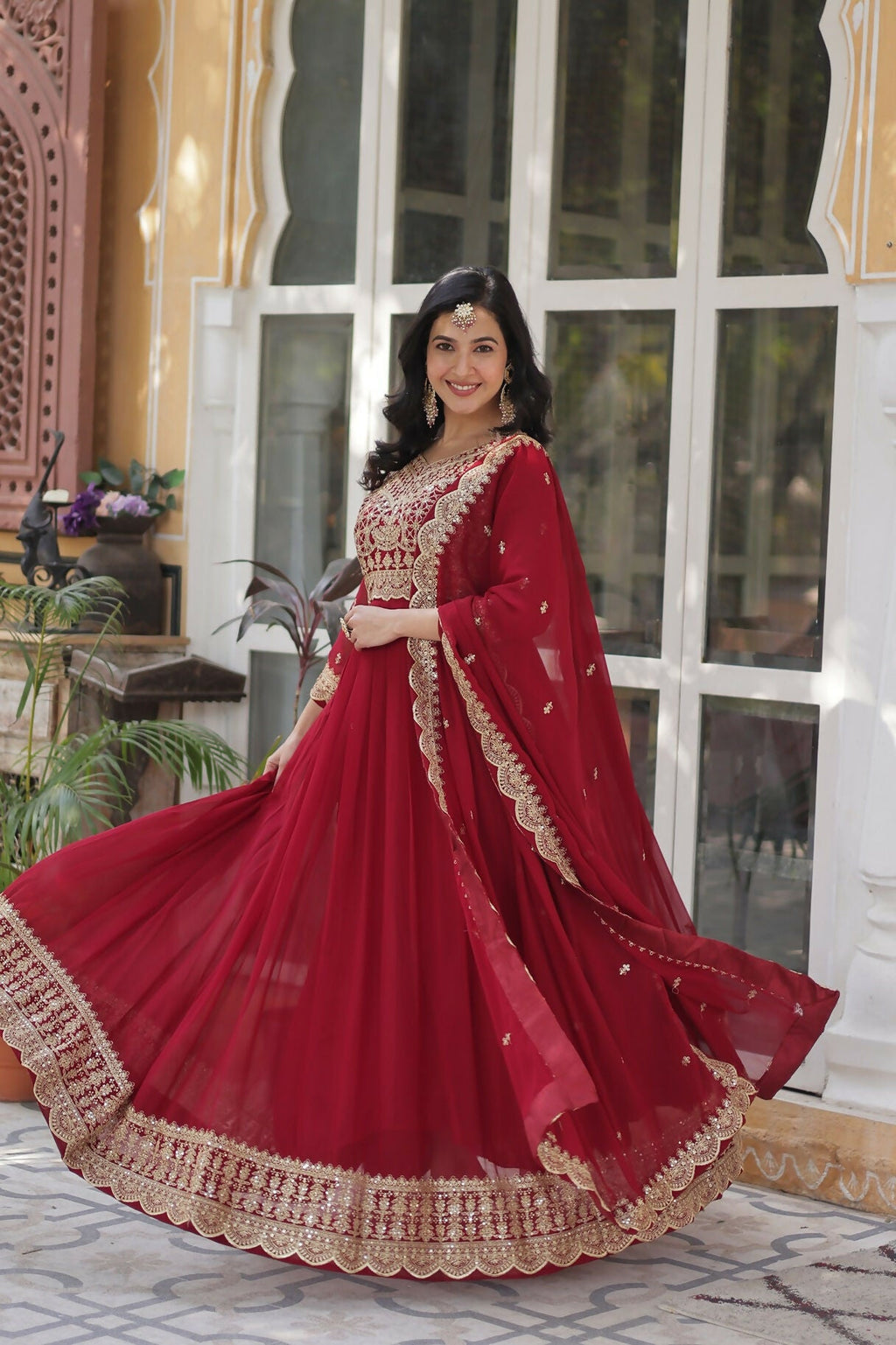 Joban Fashion Maroon Georgette Sequence Embroidery Work Kurta Set