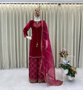 Vastranavya Pink Velvet Sequence Embroidery Work Kurta & Bottom With Dupatta