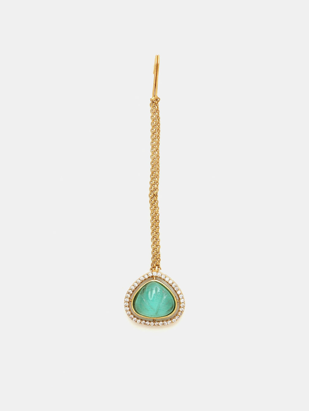 Ruby Raang Gold Polished Green Stone Kundan Maang Tikka