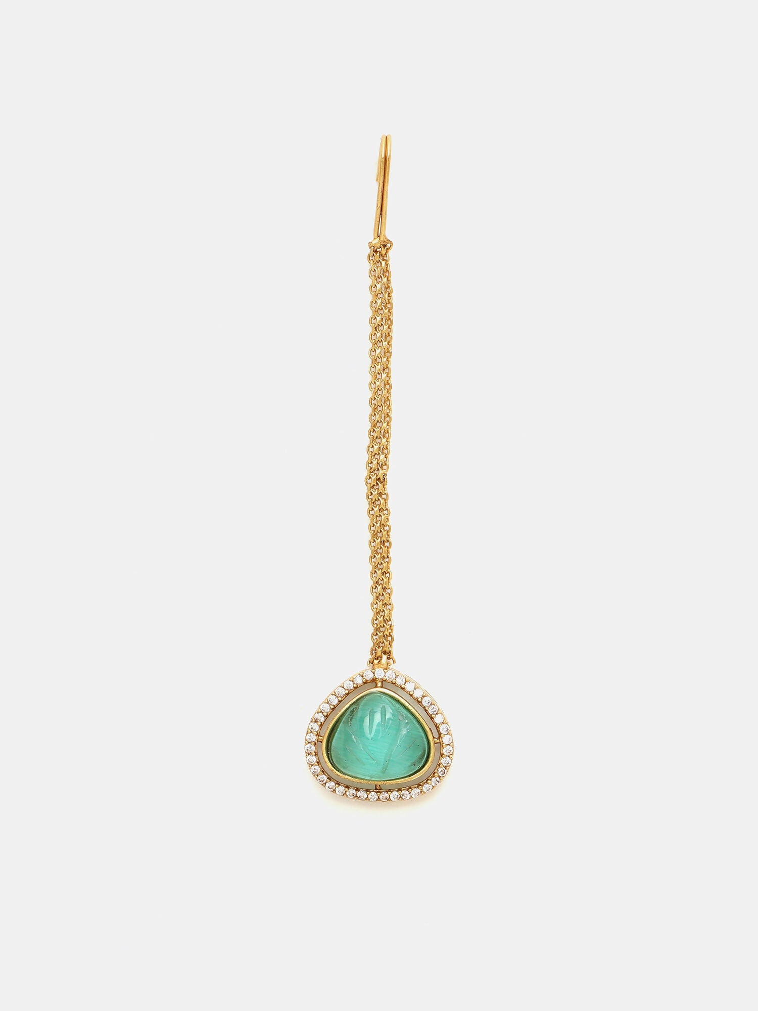 Ruby Raang Gold Polished Green Stone Kundan Maang Tikka