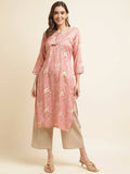 Pink Poly Rayon Floral Printed Straight Kurta - Prasuti
