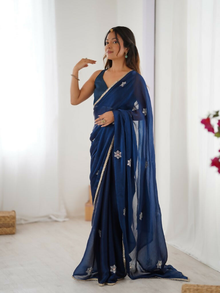 Petrol Fendy Designer Beads Moti,Val Sequence Work Saree - Siara