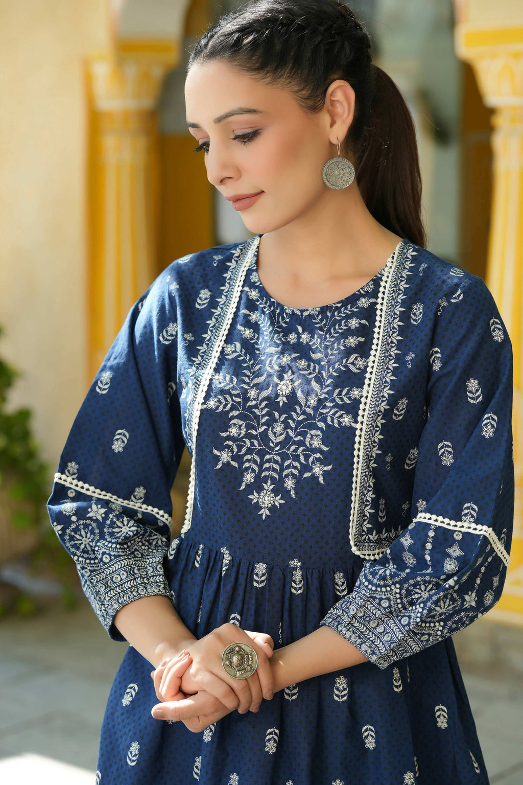 Juniper Women's Indigo Cambric Placement Printed Tunic